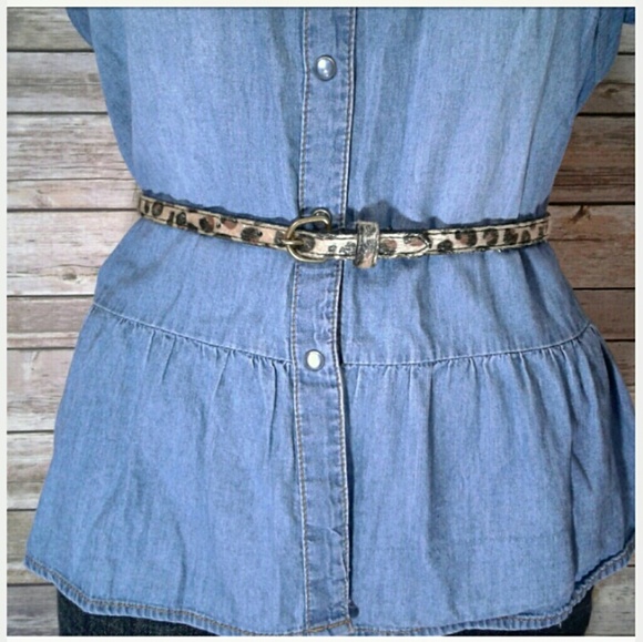 Leapard print fur skinny waist belt w/ buckle - Picture 1 of 8